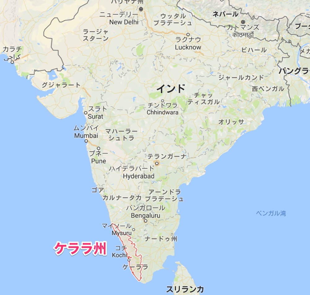 ケララ州位置(南インド・ケララ州1マップ)