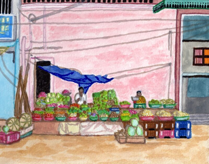 路上の野菜売り（インド・カライクディ）