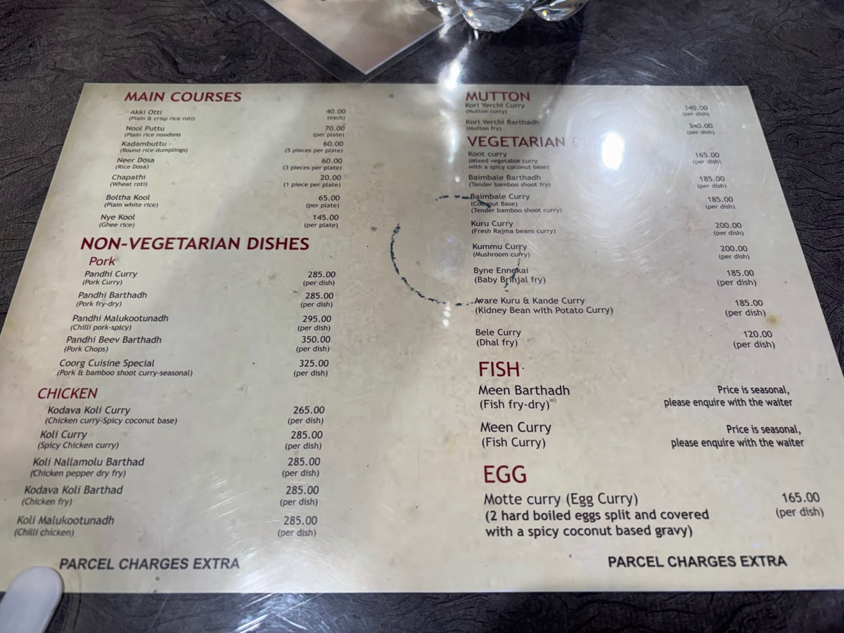 Coorg Cuisine（インド・カルナータカ州マディケリ）